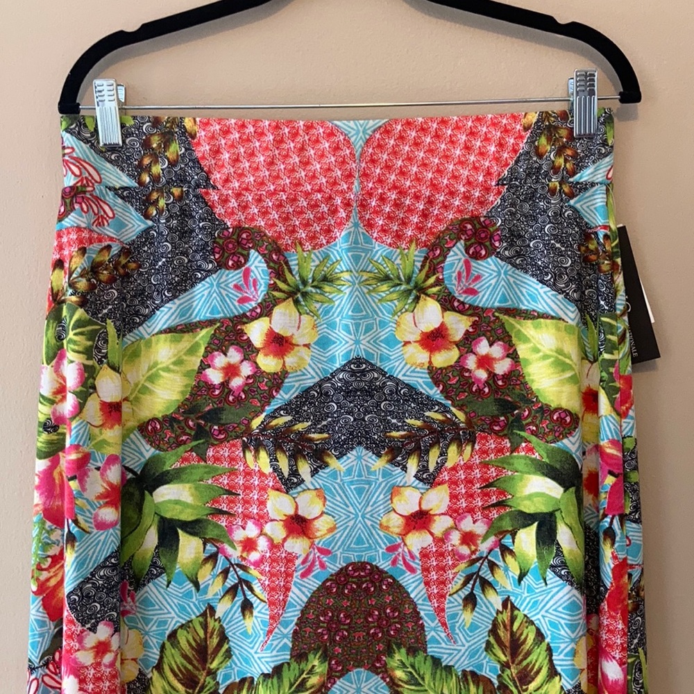 HP!💎 INC., NWT Skirt, Tropical Print, Palm Leaves, Midi, Hi-Lo, Jersey, Size XL - Picture 2 of 11